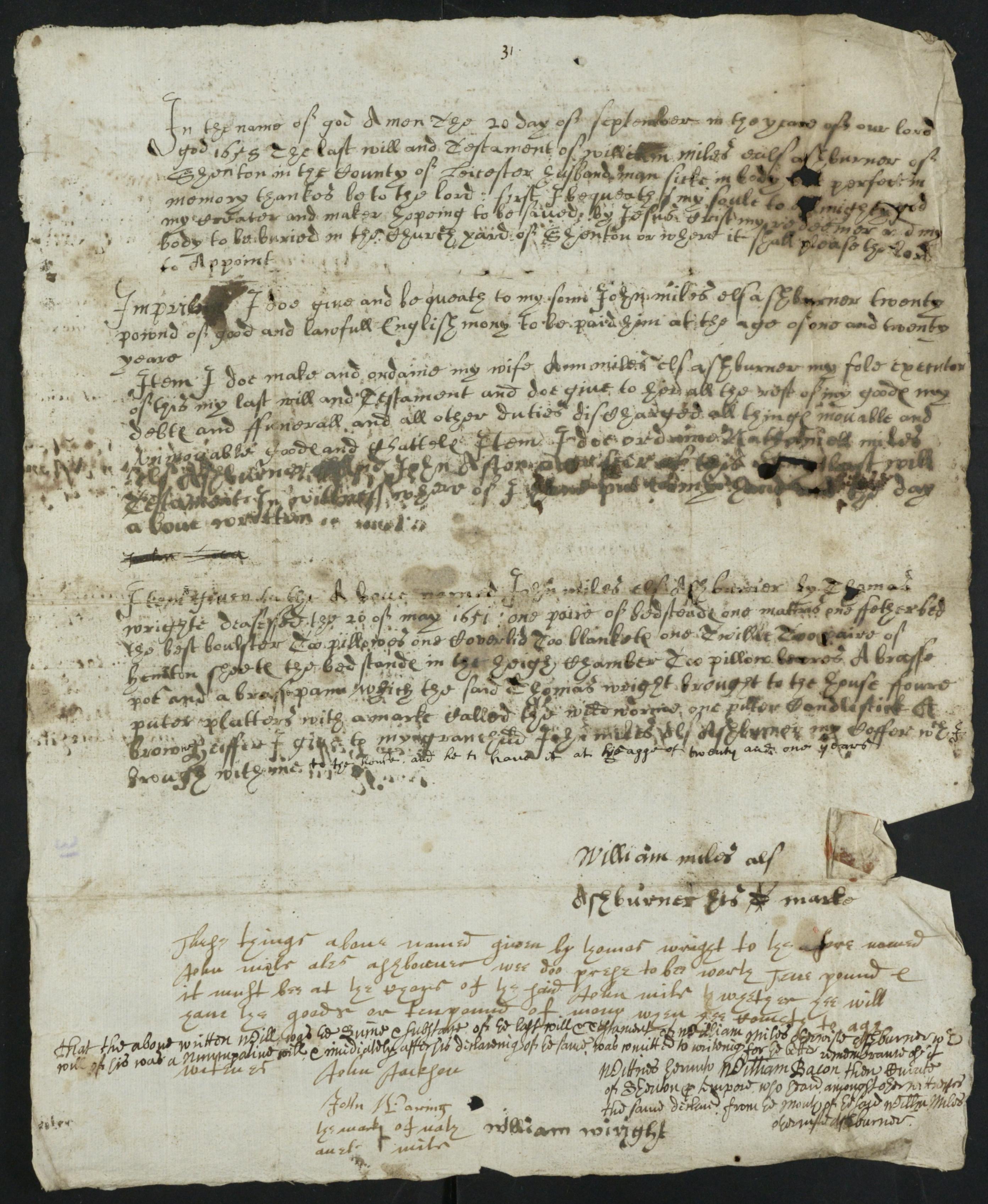 William's last will and testament of 1658